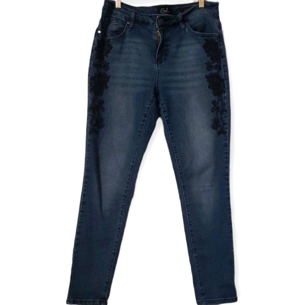 Earl Jean's with Flower Embroidery